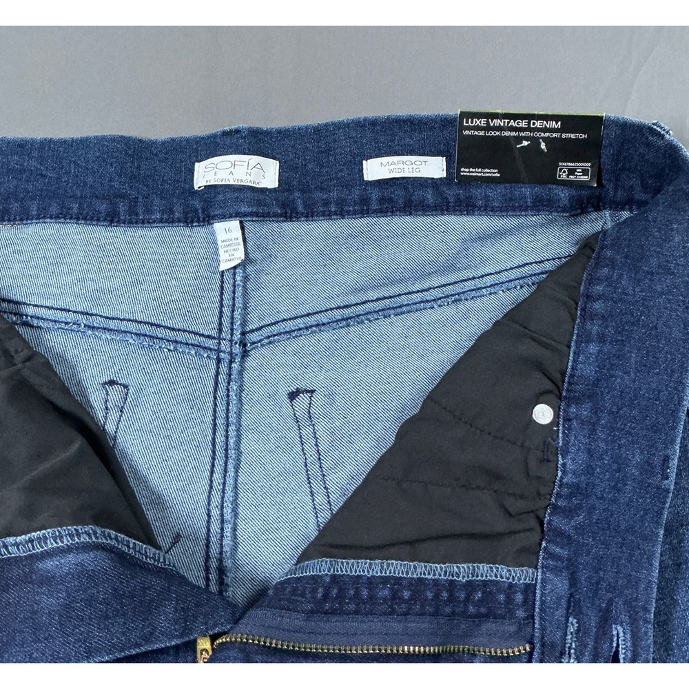 Sofia Jeans by Sofia Vergara Margot Wide Leg High Rise Dark Wash Denim Size 16 - Picture 7 of 12